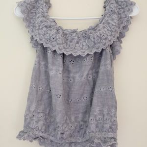 Grey Embroidered Off-the-Shoulder Blouse